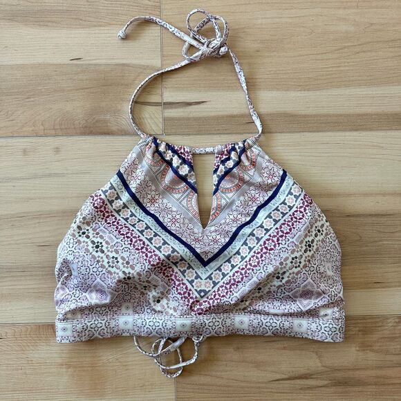 Athleta Aqualuxe Print High Neck‎ Keyhole Bikini Top Boho Multicolor Print Large - Picture 1 of 6